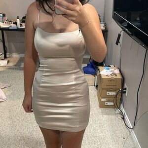 Sunday Best Satin Cream Spaghetti Strap Dress